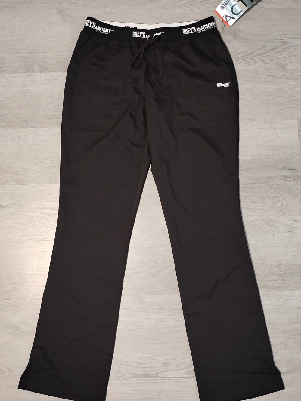 Grey's Anatomy Black Straight Scrub Pants with Branded Waistband. Size Small